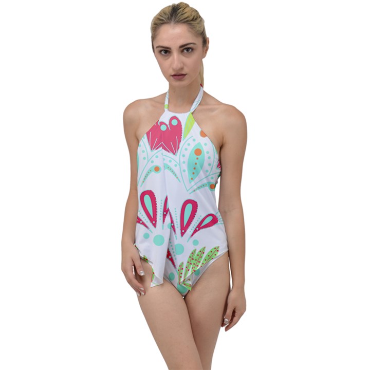 Batik T- Shirt Batik Flowers  Pattern T- Shirt Go with the Flow One Piece Swimsuit