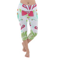 Batik T- Shirt Batik Flowers  Pattern T- Shirt Lightweight Velour Capri Yoga Leggings by maxcute