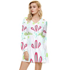 Batik T- Shirt Batik Flowers  Pattern T- Shirt Tiered Long Sleeve Mini Dress by maxcute