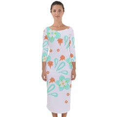 Batik T- Shirt Batik Flowers Pattern 15 Quarter Sleeve Midi Bodycon Dress by maxcute