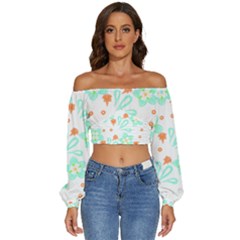 Batik T- Shirt Batik Flowers Pattern 15 Long Sleeve Crinkled Weave Crop Top