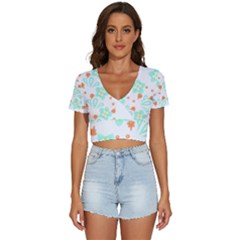 Batik T- Shirt Batik Flowers Pattern 15 V-neck Crop Top