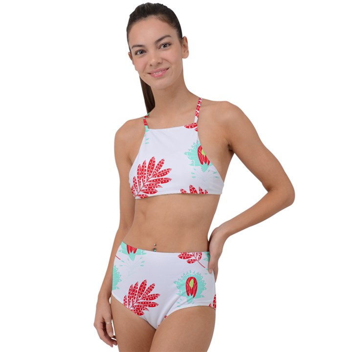 Batik T- Shirt Batik Flowers Pattern 17 High Waist Tankini Set