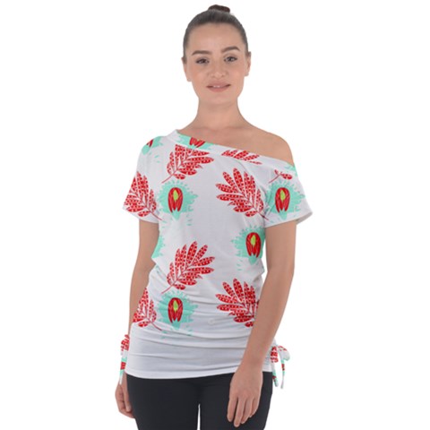 Batik T- Shirt Batik Flowers Pattern 17 Off Shoulder Tie-up Tee by maxcute