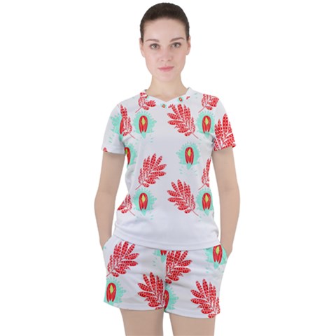 Batik T- Shirt Batik Flowers Pattern 17 Women s Tee And Shorts Set by maxcute