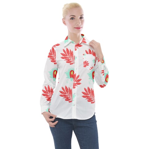 Batik T- Shirt Batik Flowers Pattern 17 Women s Long Sleeve Pocket Shirt by maxcute