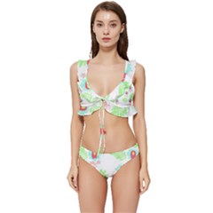 Batik T- Shirt Batik Flowers Pattern 18 Low Cut Ruffle Edge Bikini Set