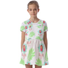 Batik T- Shirt Batik Flowers Pattern 18 Kids  Short Sleeve Pinafore Style Dress