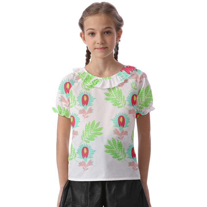 Batik T- Shirt Batik Flowers Pattern 18 Kids  Frill Chiffon Blouse