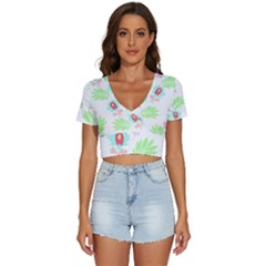 Batik T- Shirt Batik Flowers Pattern 18 V-neck Crop Top by maxcute