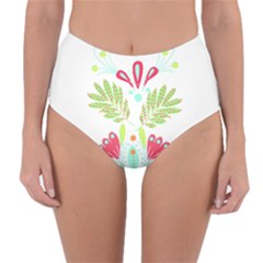 Batik T- Shirt Batik Flowers Pattern T- Shirt Reversible High-waist Bikini Bottoms by maxcute