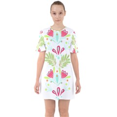 Batik T- Shirt Batik Flowers Pattern T- Shirt Sixties Short Sleeve Mini Dress by maxcute