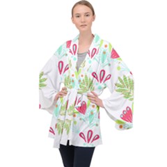 Batik T- Shirt Batik Flowers Pattern T- Shirt Long Sleeve Velvet Kimono  by maxcute