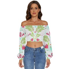 Batik T- Shirt Batik Flowers Pattern T- Shirt Long Sleeve Crinkled Weave Crop Top