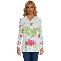 Batik T- Shirt Batik Flowers Pattern T- Shirt Long Sleeve Drawstring Hooded Top