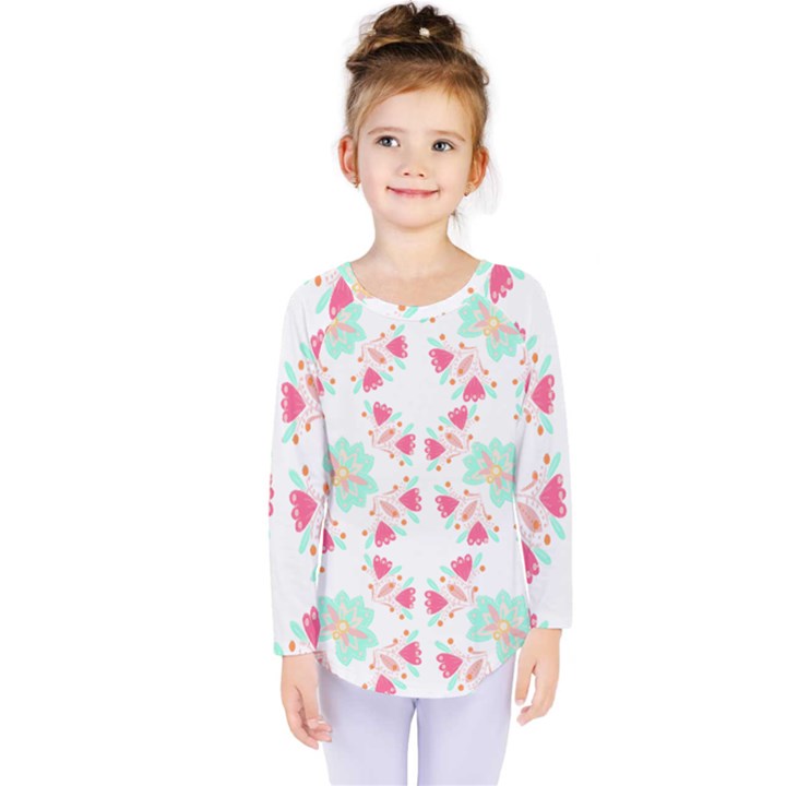 Batik T- Shirt Flowers Batik Pattern T- Shirt Kids  Long Sleeve Tee