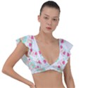 Batik T- Shirt Flowers Batik Pattern T- Shirt Plunge Frill Sleeve Bikini Top View1