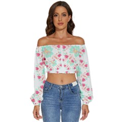 Batik T- Shirt Flowers Batik Pattern T- Shirt Long Sleeve Crinkled Weave Crop Top