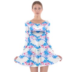 Bats Pattern T- Shirt White Bats And Bows Blue Pink T- Shirt Long Sleeve Skater Dress by maxcute