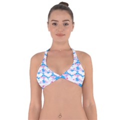 Bats Pattern T- Shirt White Bats And Bows Blue Pink T- Shirt Halter Neck Bikini Top by maxcute