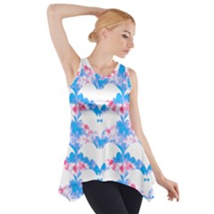 Bats Pattern T- Shirt White Bats And Bows Blue Pink T- Shirt Side Drop Tank Tunic by maxcute