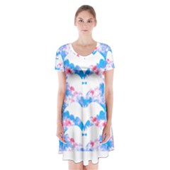 Bats Pattern T- Shirt White Bats And Bows Blue Pink T- Shirt Short Sleeve V-neck Flare Dress by maxcute