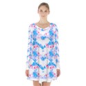 Bats Pattern T- Shirt White Bats And Bows Blue Pink T- Shirt Long Sleeve Velvet V-neck Dress View1