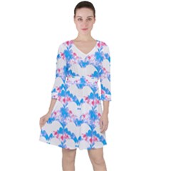 Bats Pattern T- Shirt White Bats And Bows Blue Pink T- Shirt Quarter Sleeve Ruffle Waist Dress by maxcute