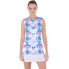 Bats Pattern T- Shirt White Bats And Bows Blue Pink T- Shirt Lace Up Front Bodycon Dress by maxcute