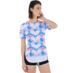 Bats Pattern T- Shirt White Bats And Bows Blue Pink T- Shirt Perpetual Short Sleeve T-shirt by maxcute