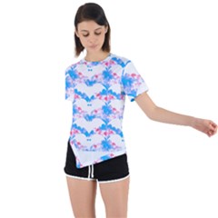 Bats Pattern T- Shirt White Bats And Bows Blue Pink T- Shirt Asymmetrical Short Sleeve Sports Tee by maxcute