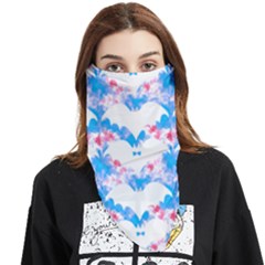 Bats Pattern T- Shirt White Bats And Bows Blue Pink T- Shirt Face Covering Bandana (triangle)