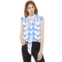 Bats Pattern T- Shirt White Bats And Bows Blue Pink T- Shirt Frill Detail Shirt by maxcute