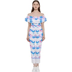 Bats Pattern T- Shirt White Bats And Bows Blue Pink T- Shirt Off Shoulder Ruffle Top Jumpsuit