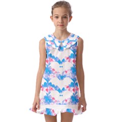 Bats Pattern T- Shirt White Bats And Bows Blue Pink T- Shirt Kids  Pilgrim Collar Ruffle Hem Dress