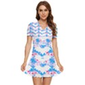 Bats Pattern T- Shirt White Bats And Bows Blue Pink T- Shirt V-Neck High Waist Chiffon Mini Dress View1