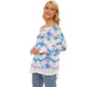 Bats Pattern T- Shirt White Bats And Bows Blue Pink T- Shirt Off Shoulder Chiffon Pocket Shirt View2