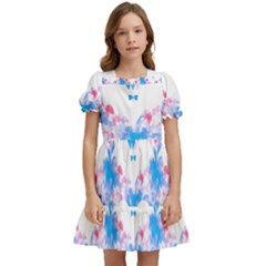 Bats Pattern T- Shirt White Bats And Bows Blue Pink T- Shirt Kids  Puff Sleeved Dress by maxcute