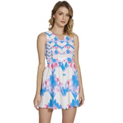 Bats Pattern T- Shirt White Bats And Bows Blue Pink T- Shirt Sleeveless High Waist Mini Dress