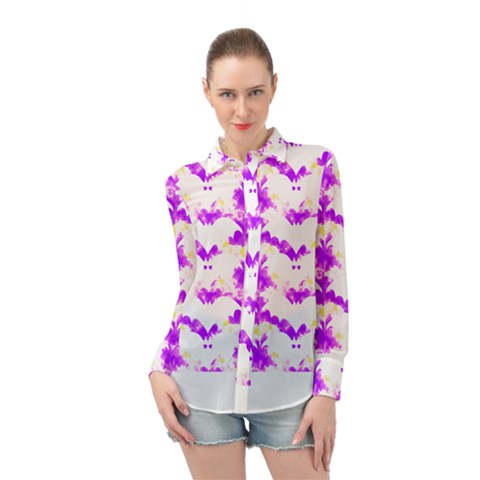 Bats Pattern T- Shirt White Bats And Bows Pink Yellow T- Shirt Long Sleeve Chiffon Shirt by maxcute