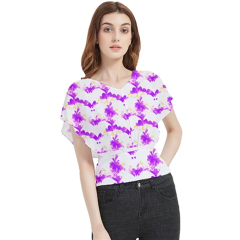 Bats Pattern T- Shirt White Bats And Bows Pink Yellow T- Shirt Butterfly Chiffon Blouse by maxcute