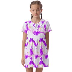 Bats Pattern T- Shirt White Bats And Bows Pink Yellow T- Shirt Kids  Asymmetric Collar Dress by maxcute