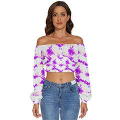 Bats Pattern T- Shirt White Bats And Bows Pink Yellow T- Shirt Long Sleeve Crinkled Weave Crop Top