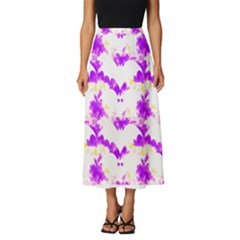 Bats Pattern T- Shirt White Bats And Bows Pink Yellow T- Shirt Classic Midi Chiffon Skirt