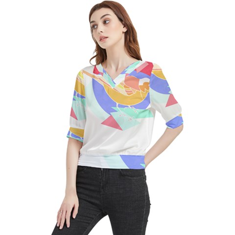 Bird Lover T- Shirtbird T- Shirt (21) Quarter Sleeve Blouse by maxcute