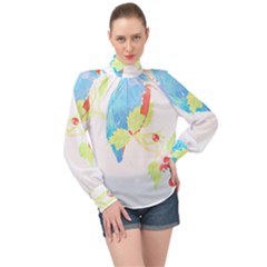 Bird Lover T- Shirtbird T- Shirt (9) High Neck Long Sleeve Chiffon Top by maxcute