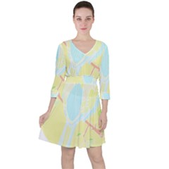 Birds Illustration T- Shirtbird T- Shirt (3) Quarter Sleeve Ruffle Waist Dress