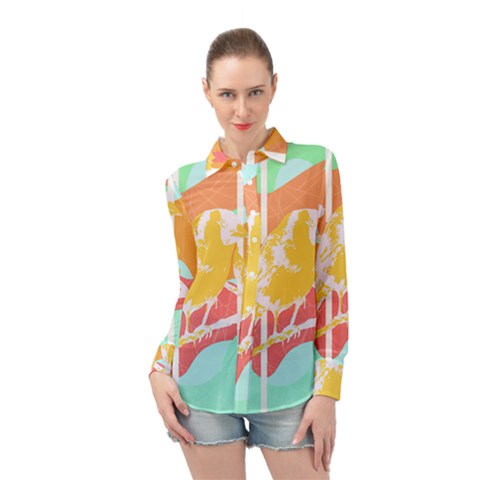 Birds Illustration T- Shirtbird T- Shirt (4) Long Sleeve Chiffon Shirt by maxcute