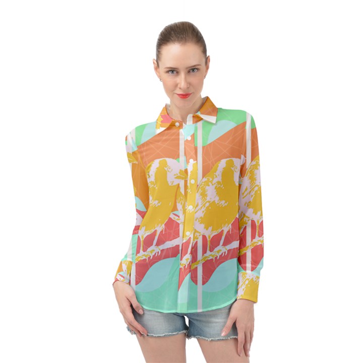 Birds Illustration T- Shirtbird T- Shirt (4) Long Sleeve Chiffon Shirt