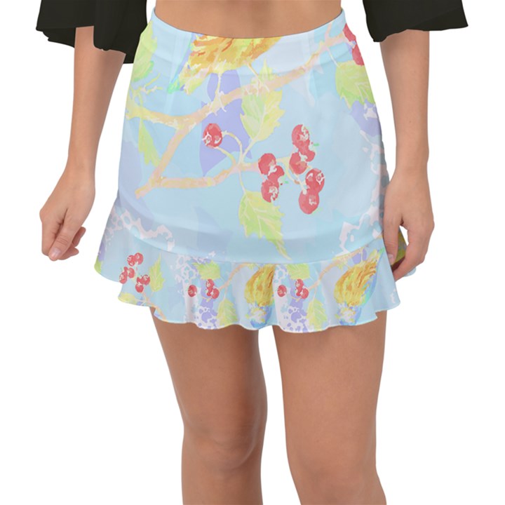 Birds Illustration T- Shirtbird T- Shirt (6) Fishtail Mini Chiffon Skirt